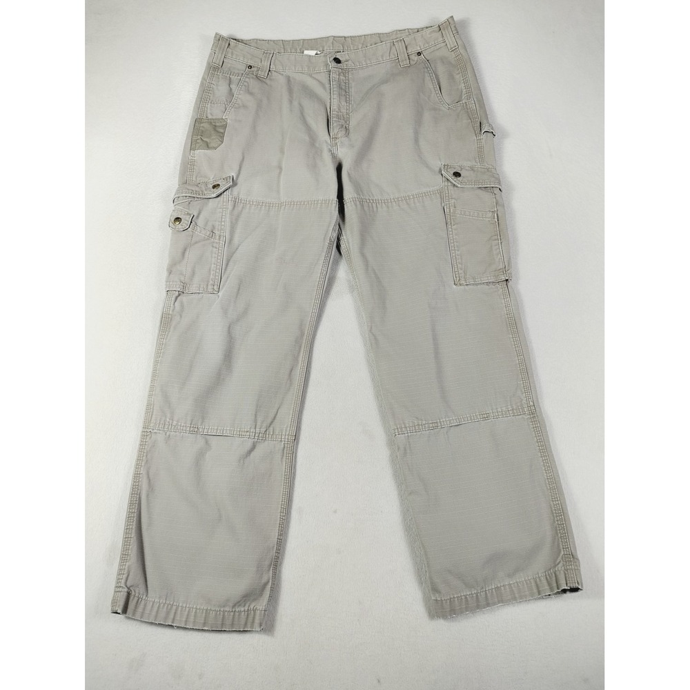 Carhartt Pants Mens 42x32 Gray B342 DES Relaxed Fit Cargo Ripstop Double Knees‎